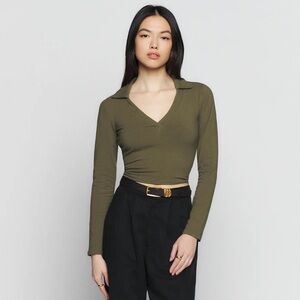 Olive Long Sleeve V-Neck Top